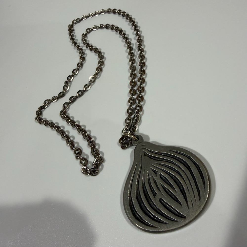 Rare Vintage Jorge Jensen Denmark MCM Onion Modernist Pewter Pendant Necklace
